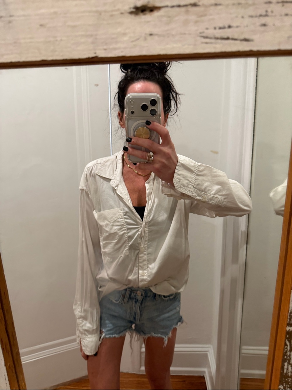 American Eagle Oversized Cream Button-Up Shirt